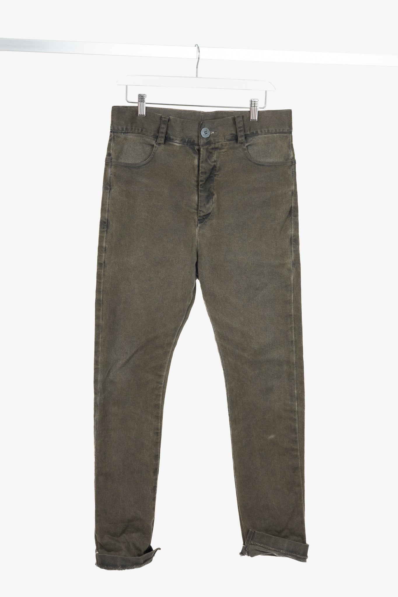 10sei0otto Green Cotton Staggered-Hem Slim Jeans