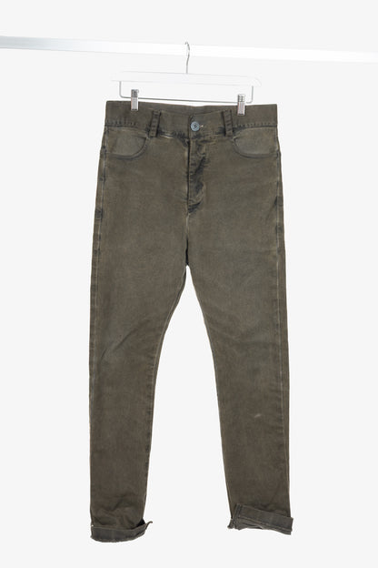 10sei0otto Green Cotton Staggered-Hem Slim Jeans