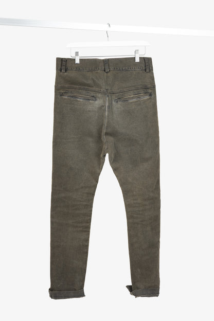10sei0otto Green Cotton Staggered-Hem Slim Jeans