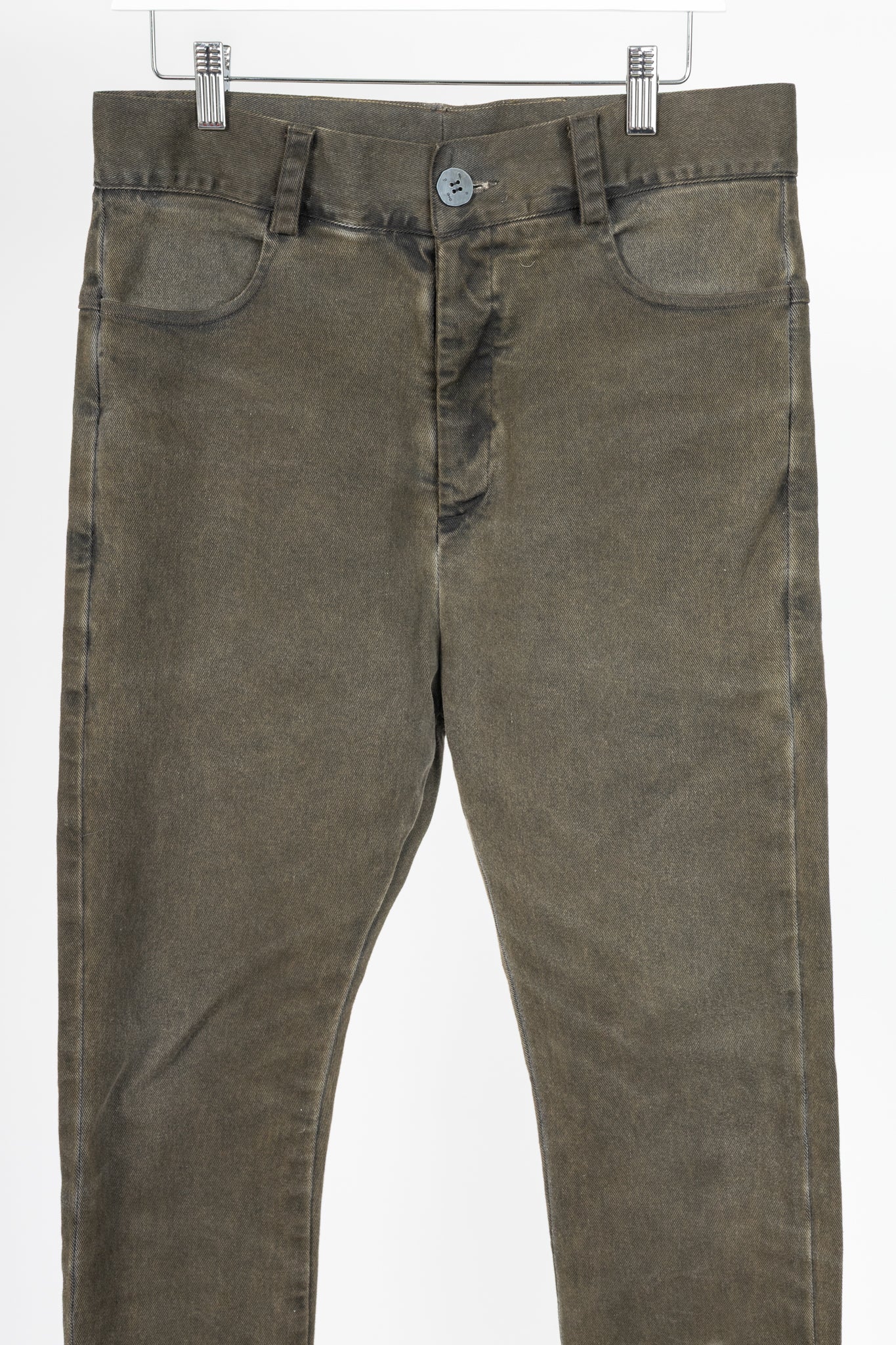 10sei0otto Green Cotton Staggered-Hem Slim Jeans