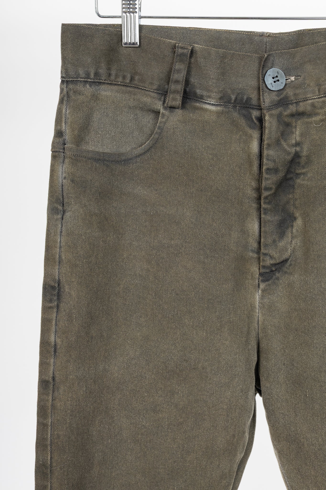 10sei0otto Green Cotton Staggered-Hem Slim Jeans