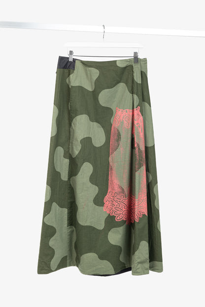 Diesel Reversible Camouflage & Grey Cotton-Blend Maxi Skirt