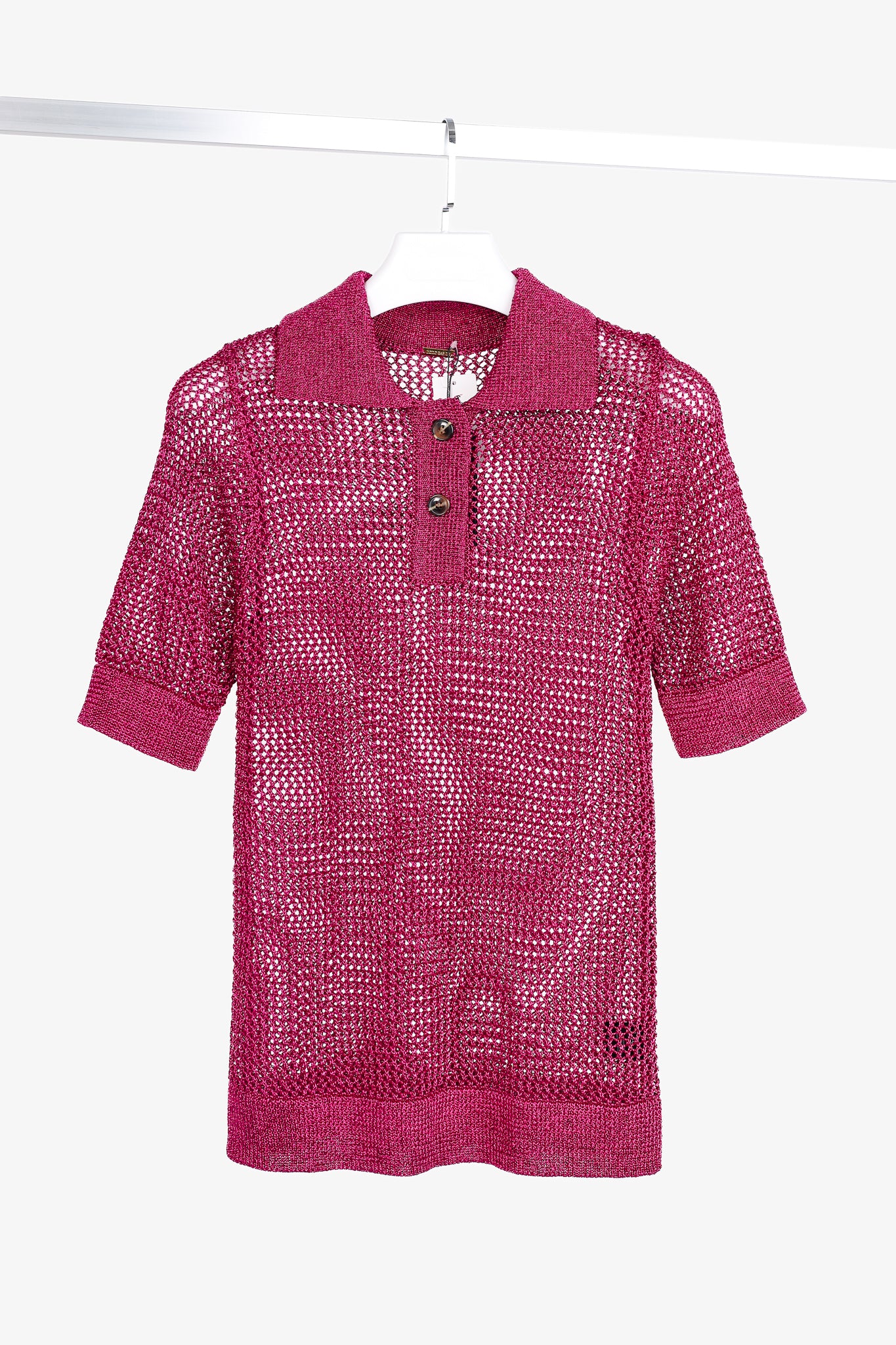 Dodo Bar Or Nma Fuchsia Short-Sleeve Crochet Polo Shirt