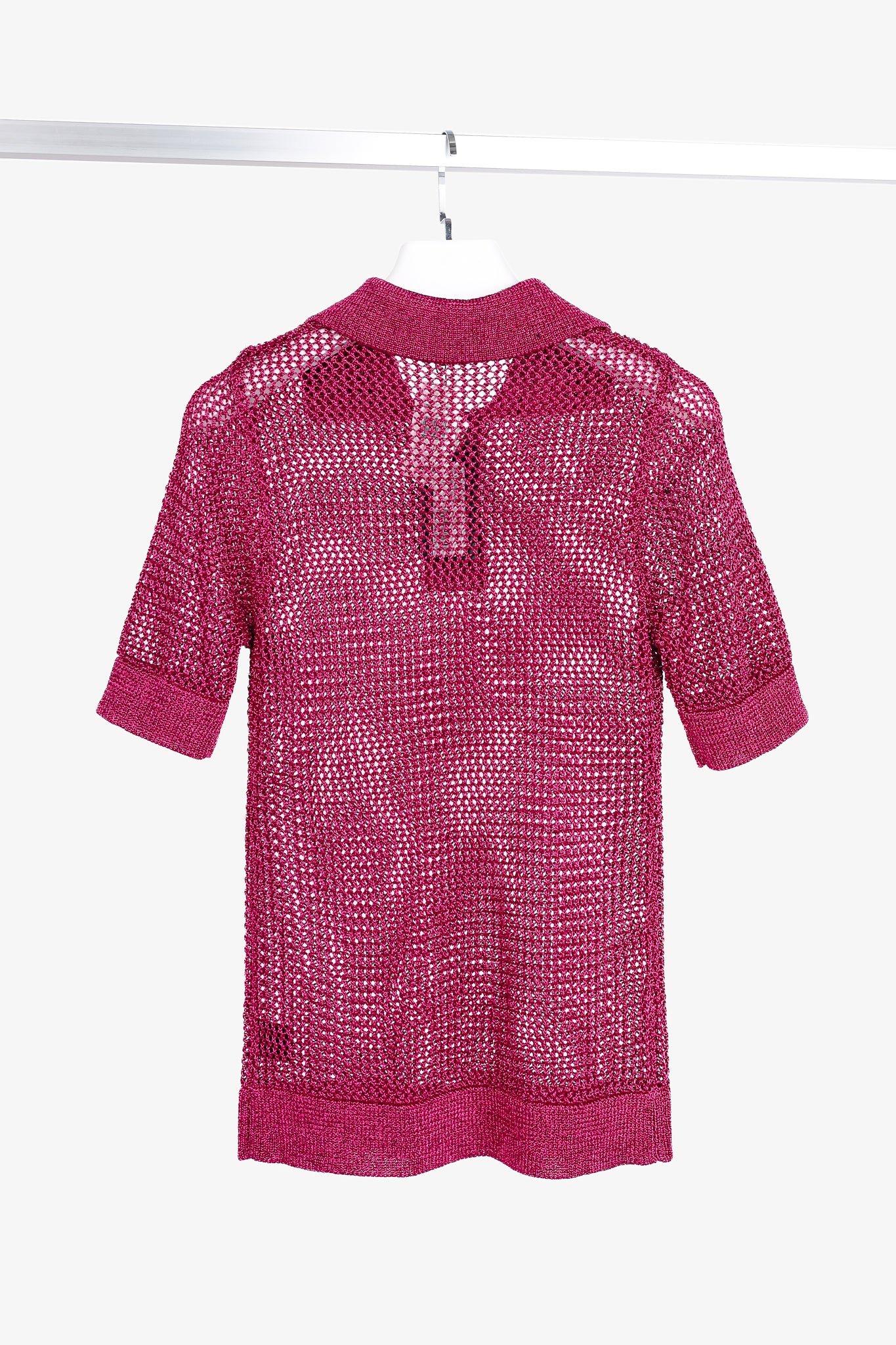 Dodo Bar Or Nma Fuchsia Short-Sleeve Crochet Polo Shirt