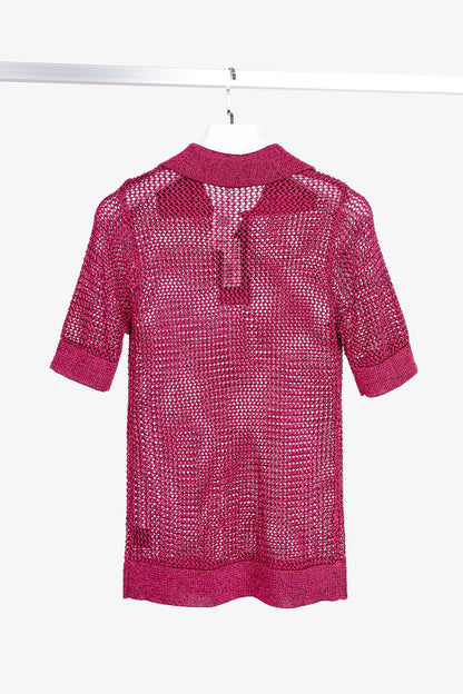 Dodo Bar Or Nma Fuchsia Short-Sleeve Crochet Polo Shirt