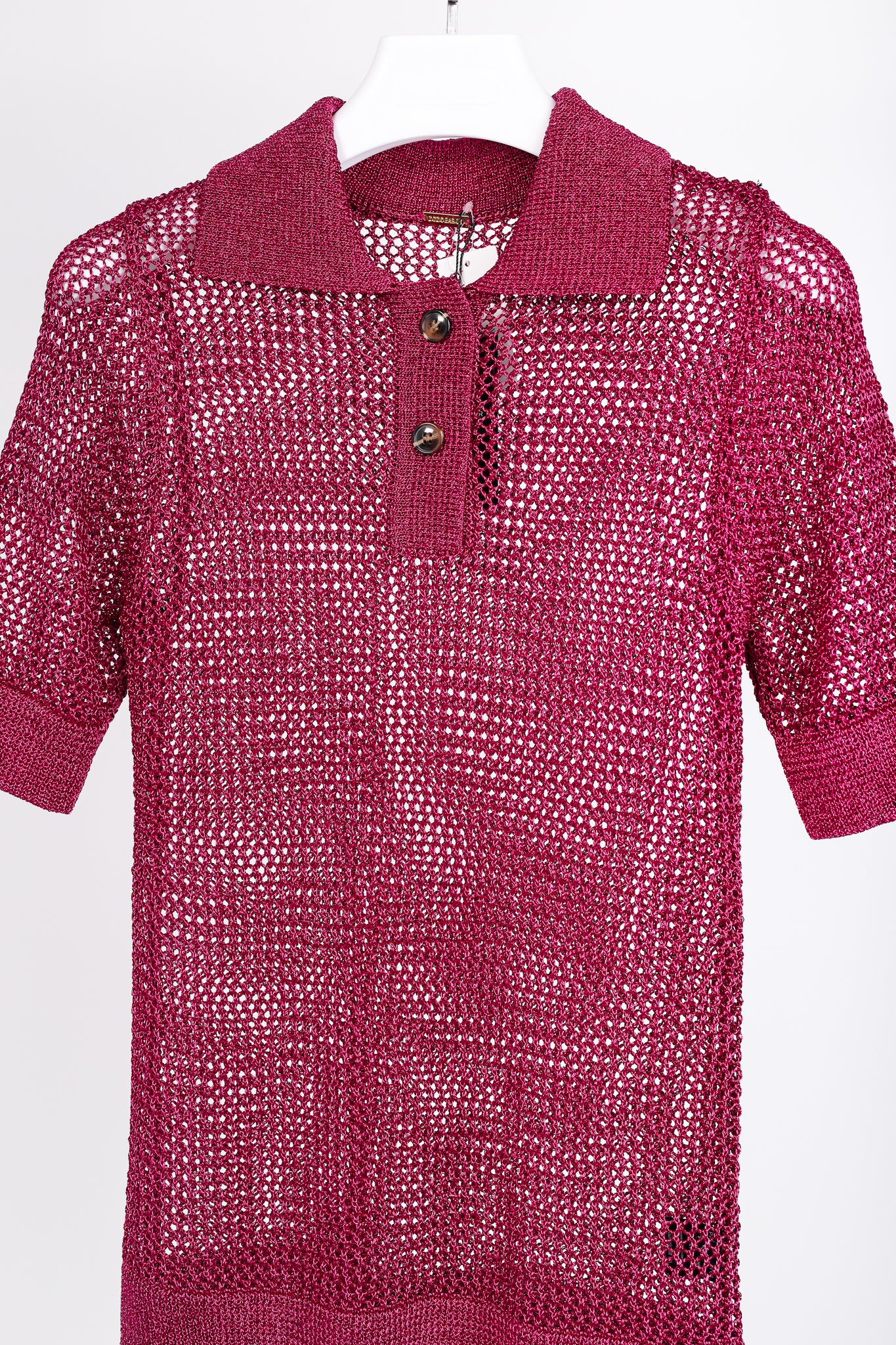 Dodo Bar Or Nma Fuchsia Short-Sleeve Crochet Polo Shirt