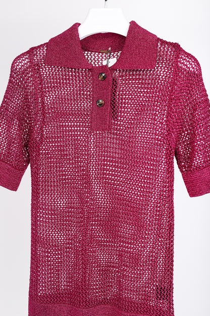Dodo Bar Or Nma Fuchsia Short-Sleeve Crochet Polo Shirt
