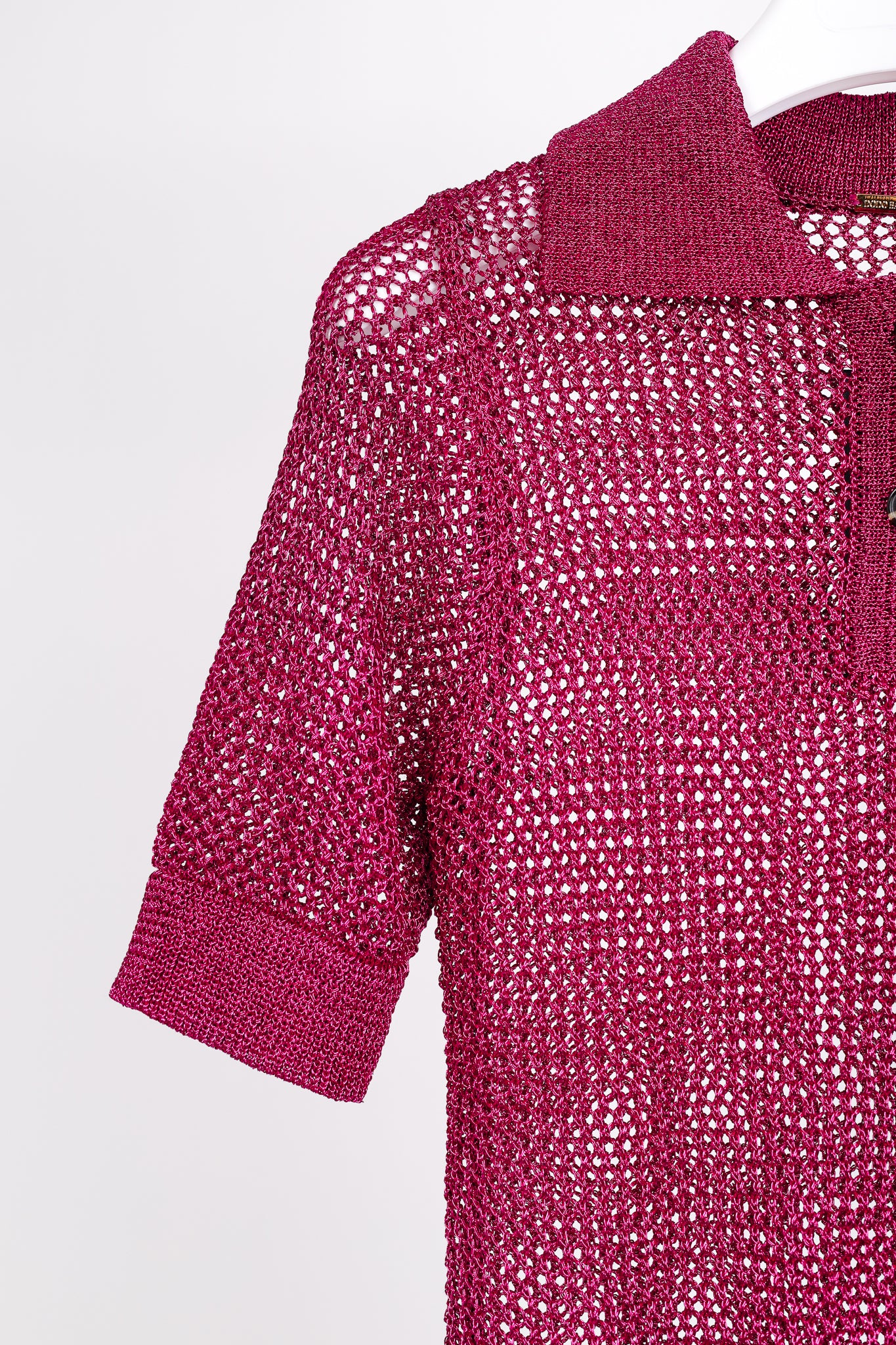 Dodo Bar Or Nma Fuchsia Short-Sleeve Crochet Polo Shirt