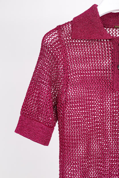 Dodo Bar Or Nma Fuchsia Short-Sleeve Crochet Polo Shirt