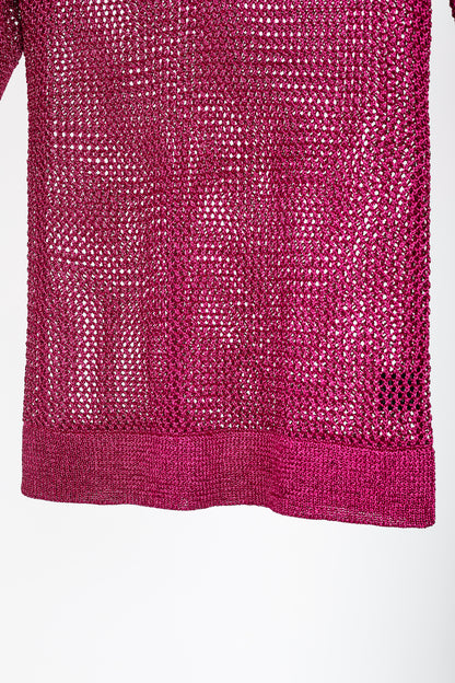 Dodo Bar Or Nma Fuchsia Short-Sleeve Crochet Polo Shirt