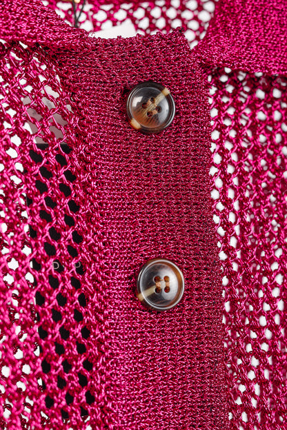 Dodo Bar Or Nma Fuchsia Short-Sleeve Crochet Polo Shirt