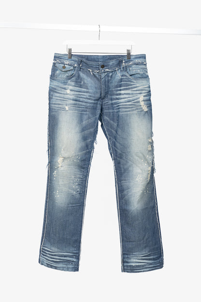 Dolce & Gabbana Mens Blue Distressed Paint-Splatter Straight-Leg Jeans
