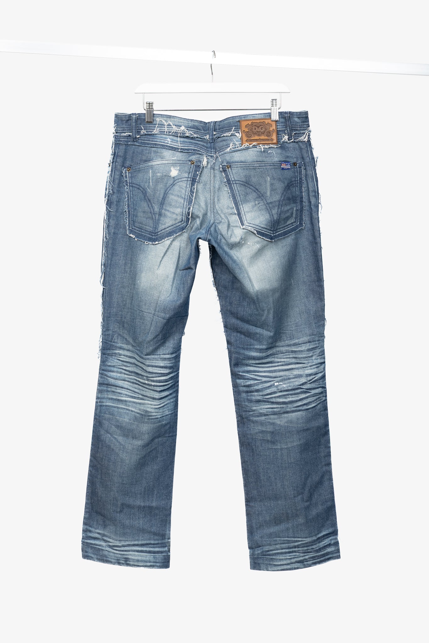 Dolce & Gabbana Mens Blue Distressed Paint-Splatter Straight-Leg Jeans