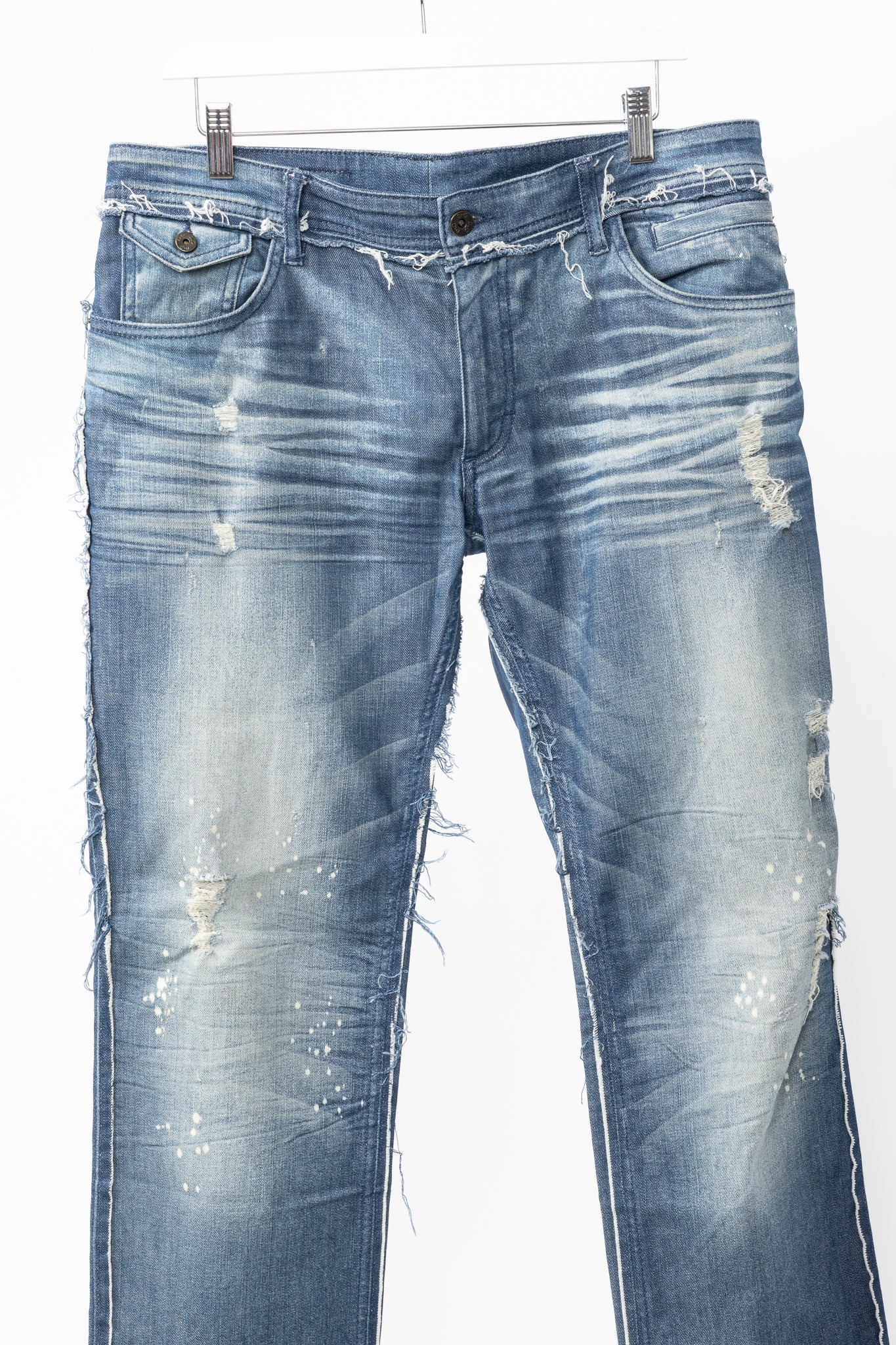 Dolce & Gabbana Mens Blue Distressed Paint-Splatter Straight-Leg Jeans