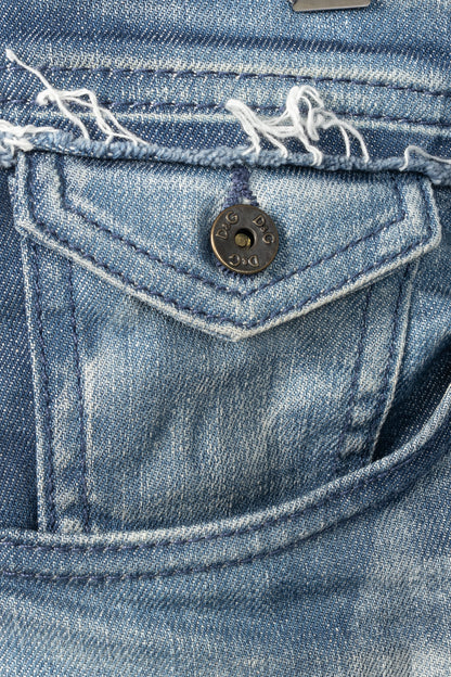 Dolce & Gabbana Mens Blue Distressed Paint-Splatter Straight-Leg Jeans