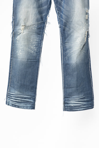 Dolce & Gabbana Mens Blue Distressed Paint-Splatter Straight-Leg Jeans