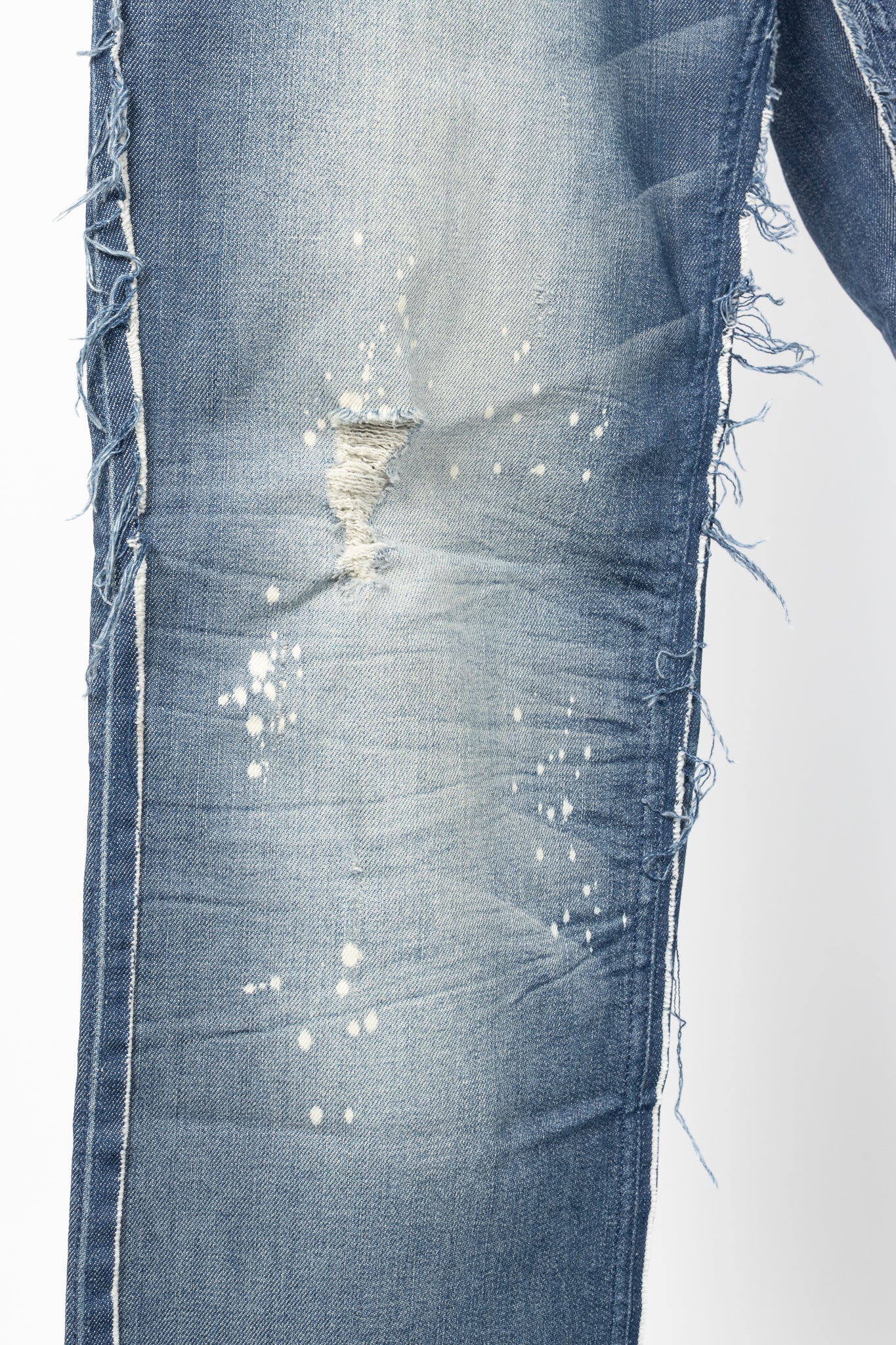 Dolce & Gabbana Mens Blue Distressed Paint-Splatter Straight-Leg Jeans