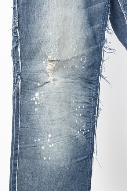 Dolce & Gabbana Mens Blue Distressed Paint-Splatter Straight-Leg Jeans