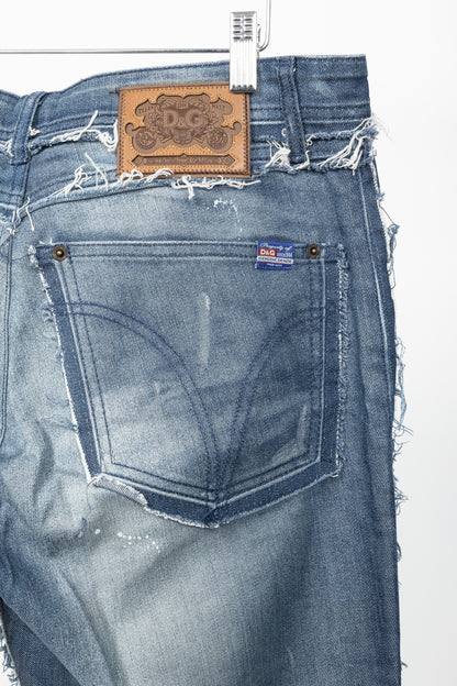 Dolce & Gabbana Mens Blue Distressed Paint-Splatter Straight-Leg Jeans