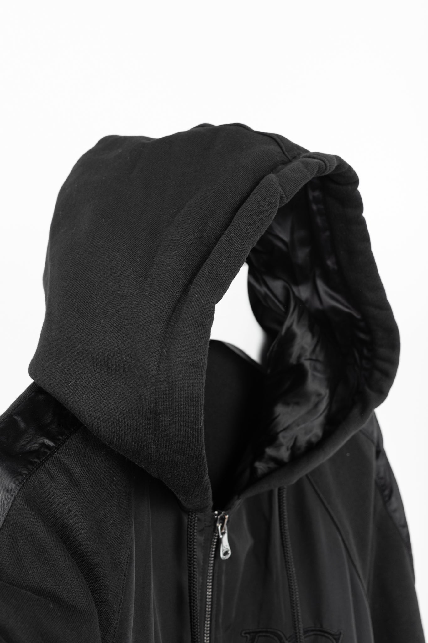 D&G Dolce & Gabbana Black Cotton Logo-Embroidered Zip Hoodie