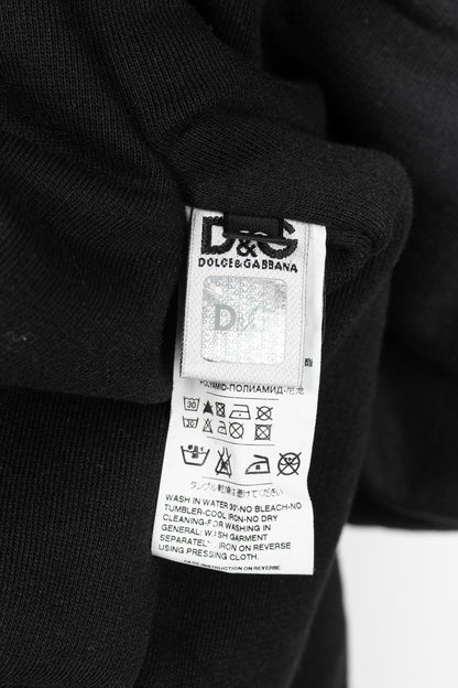 D&G Dolce & Gabbana Black Cotton Logo-Embroidered Zip Hoodie
