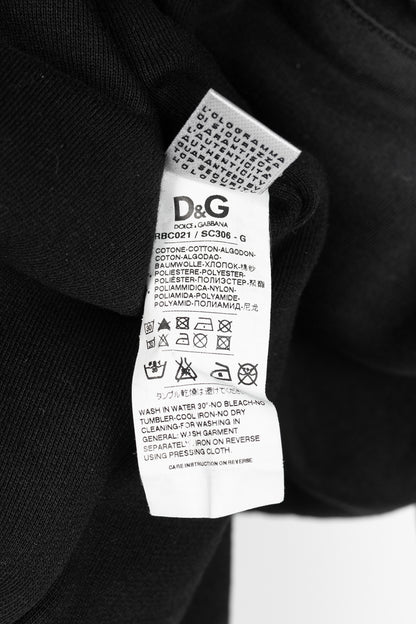 D&G Dolce & Gabbana Black Cotton Logo-Embroidered Zip Hoodie