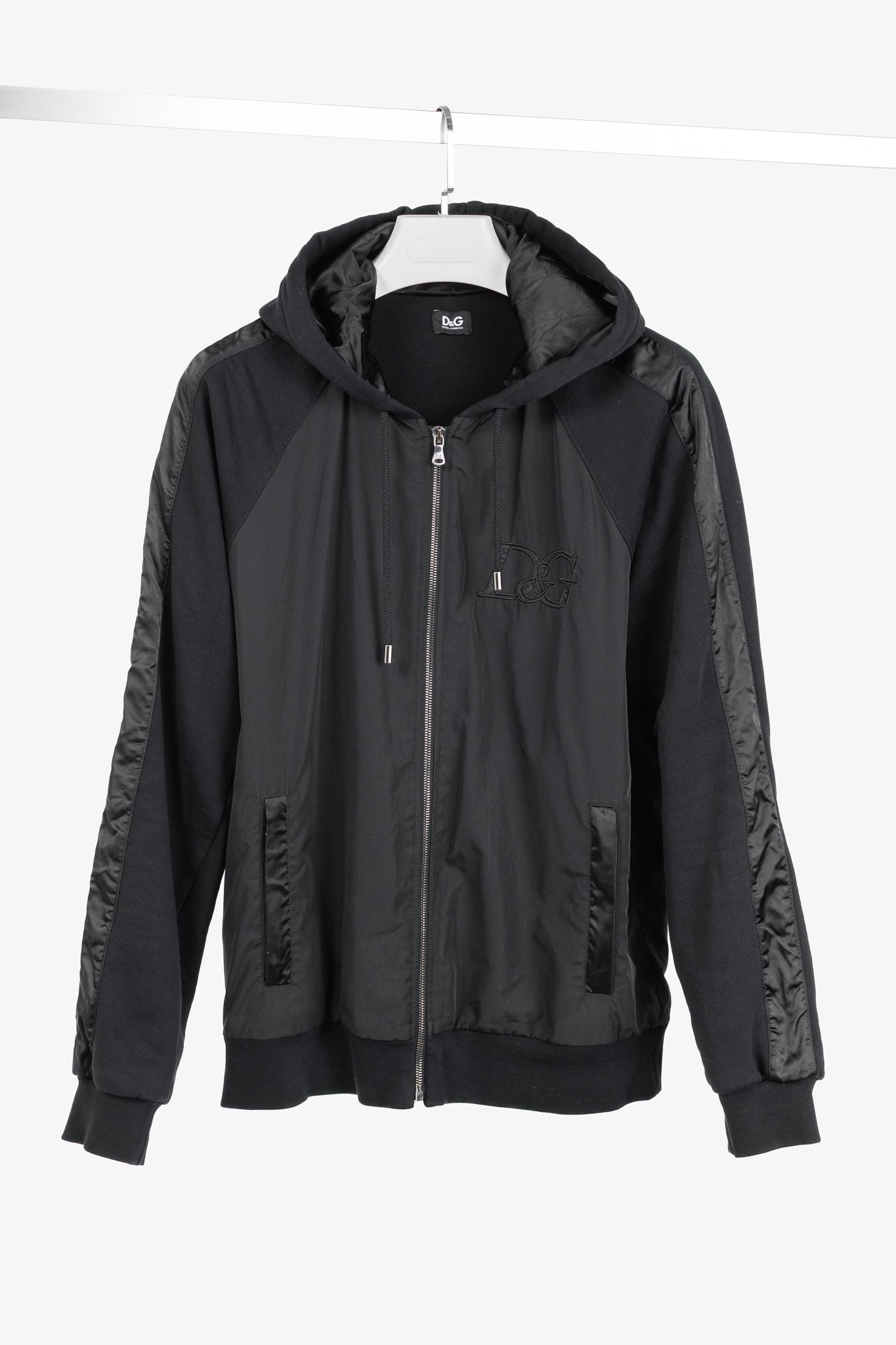 D&G Dolce & Gabbana Black Cotton Logo-Embroidered Zip Hoodie