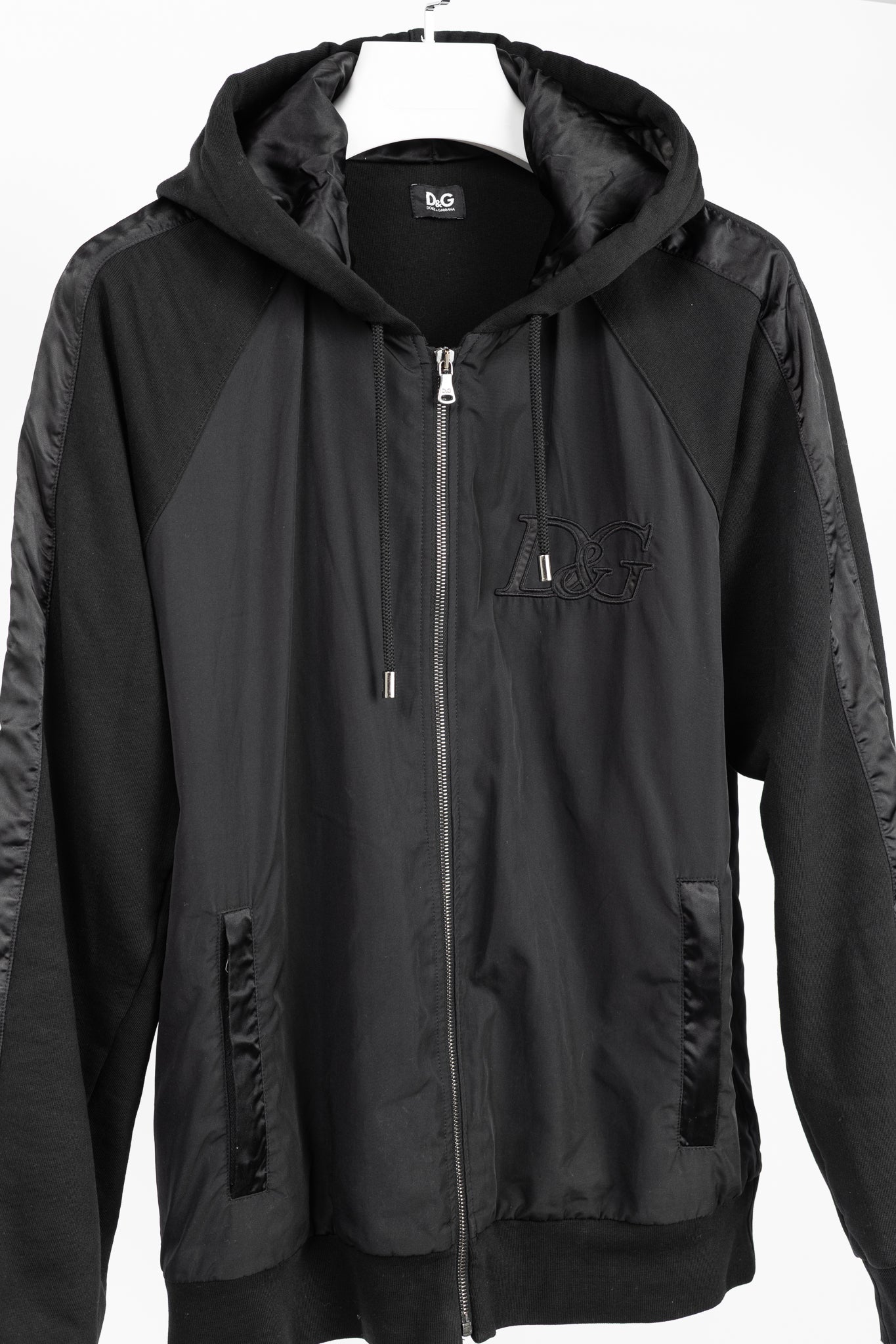 D&G Dolce & Gabbana Black Cotton Logo-Embroidered Zip Hoodie