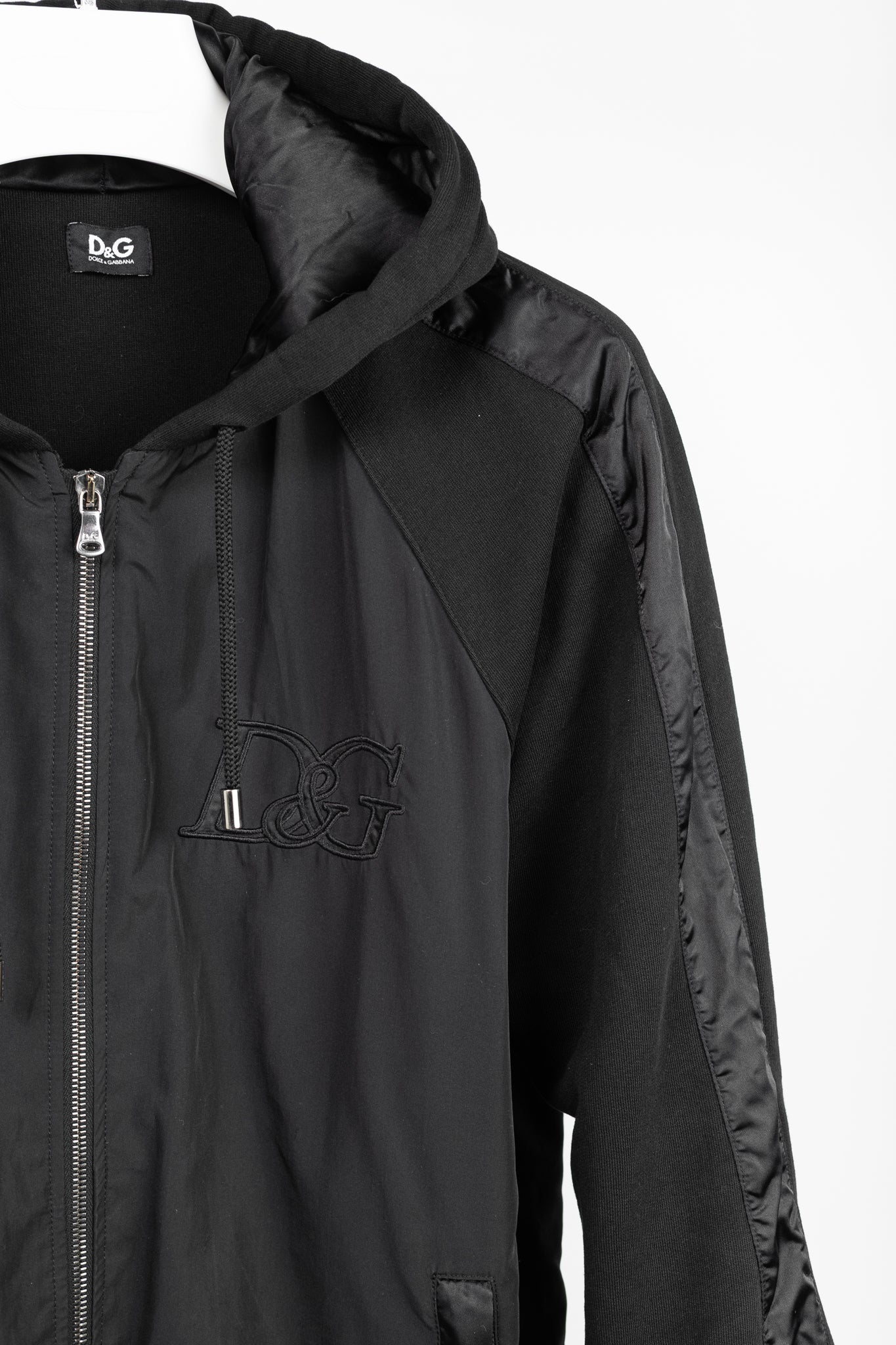D&G Dolce & Gabbana Black Cotton Logo-Embroidered Zip Hoodie