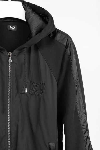 D&G Dolce & Gabbana Black Cotton Logo-Embroidered Zip Hoodie