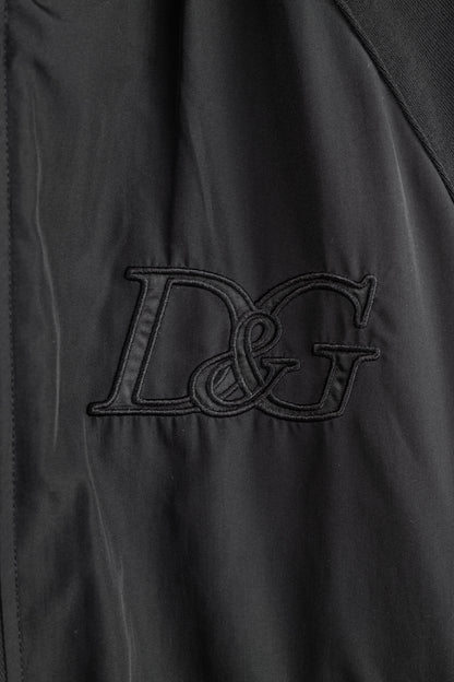 D&G Dolce & Gabbana Black Cotton Logo-Embroidered Zip Hoodie