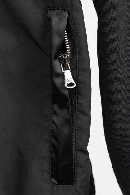 D&G Dolce & Gabbana Black Cotton Logo-Embroidered Zip Hoodie