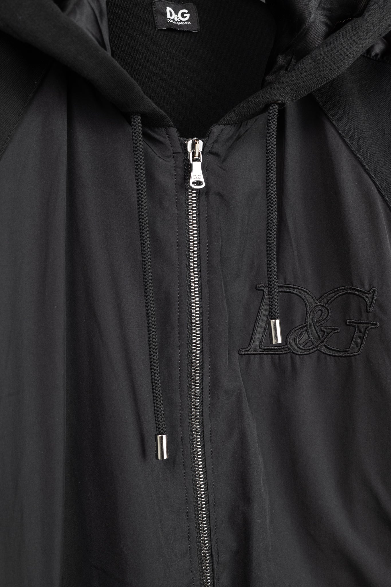 D&G Dolce & Gabbana Black Cotton Logo-Embroidered Zip Hoodie
