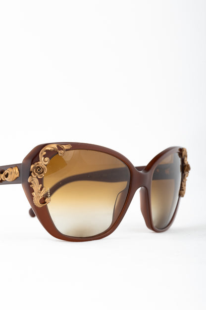 Dolce & Gabbana Sicilian Baroque Brown Cat-Eye Sunglasses