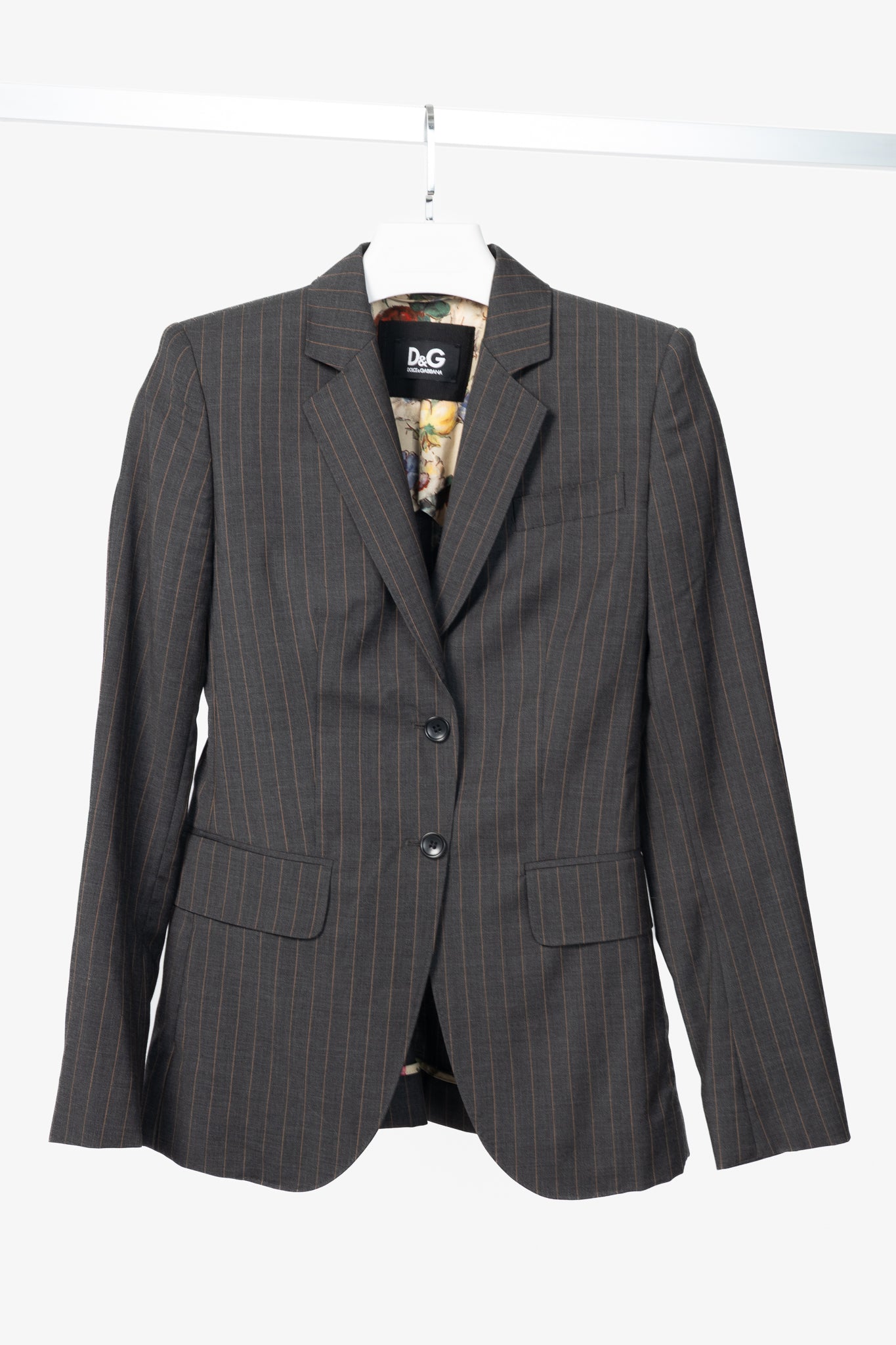 D&G Dolce & Gabbana Charcoal Pinstripe Stretch-Wool Blazer