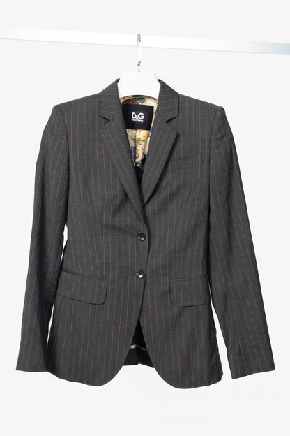 D&G Dolce & Gabbana Charcoal Pinstripe Stretch-Wool Blazer