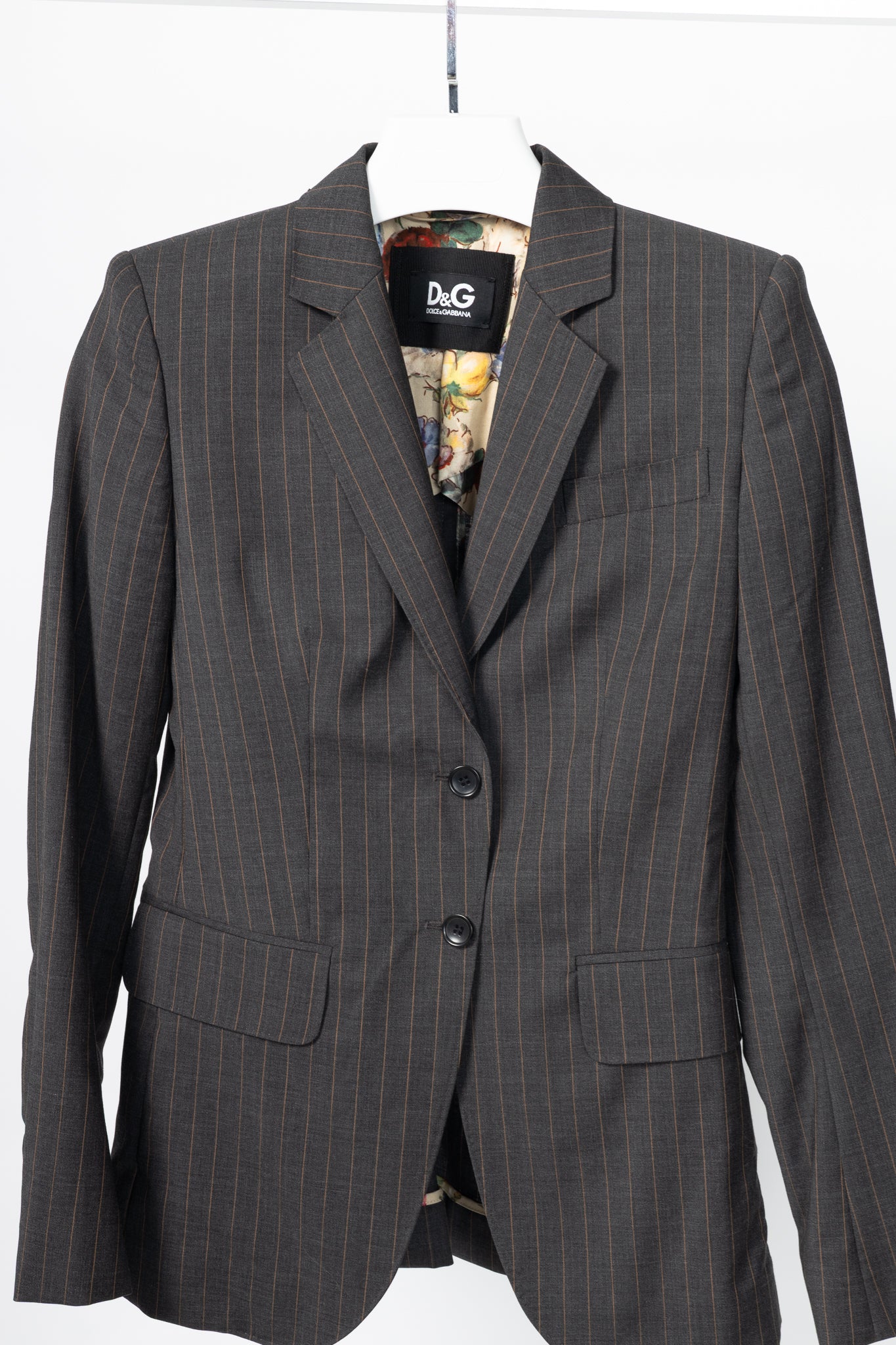 D&G Dolce & Gabbana Charcoal Pinstripe Stretch-Wool Blazer