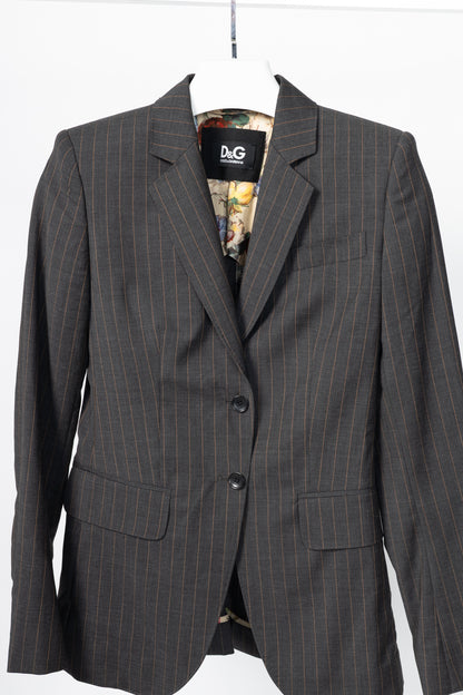D&G Dolce & Gabbana Charcoal Pinstripe Stretch-Wool Blazer