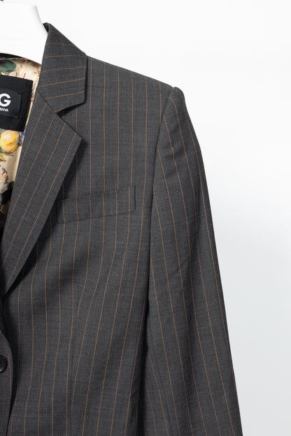 D&G Dolce & Gabbana Charcoal Pinstripe Stretch-Wool Blazer