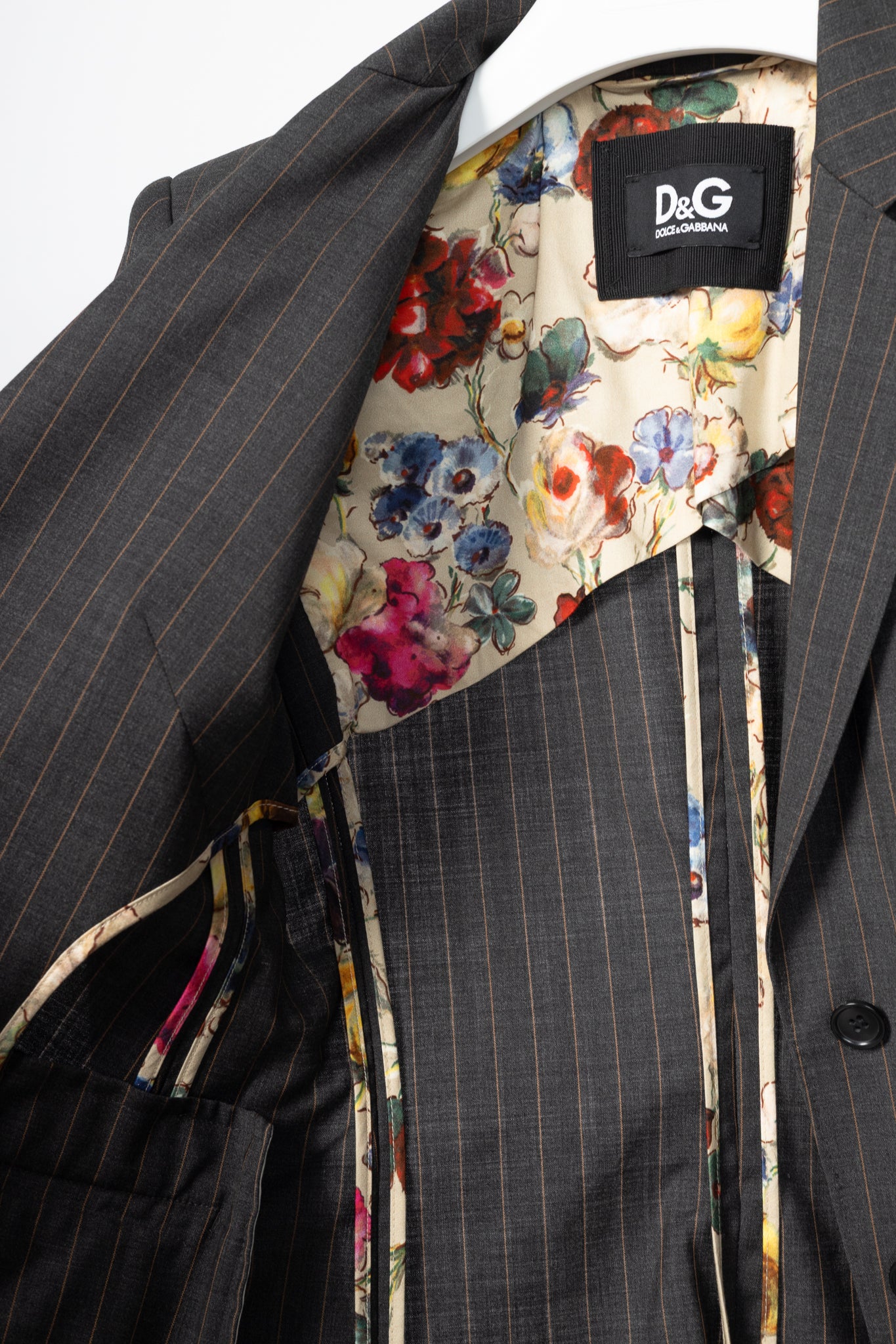 D&G Dolce & Gabbana Charcoal Pinstripe Stretch-Wool Blazer