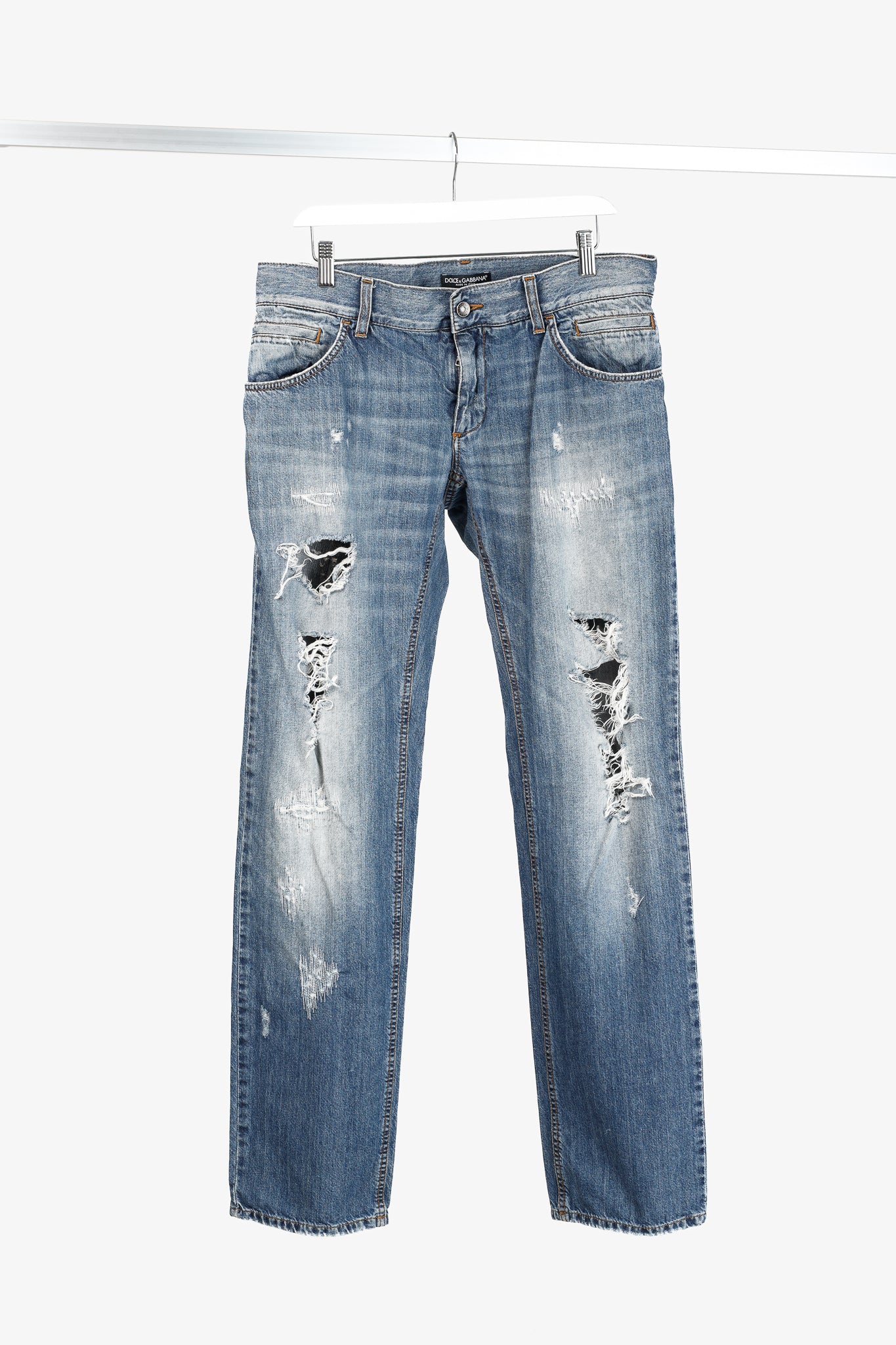 Dolce & Gabbana Medium-Wash Distressed Straight-Leg Jeans