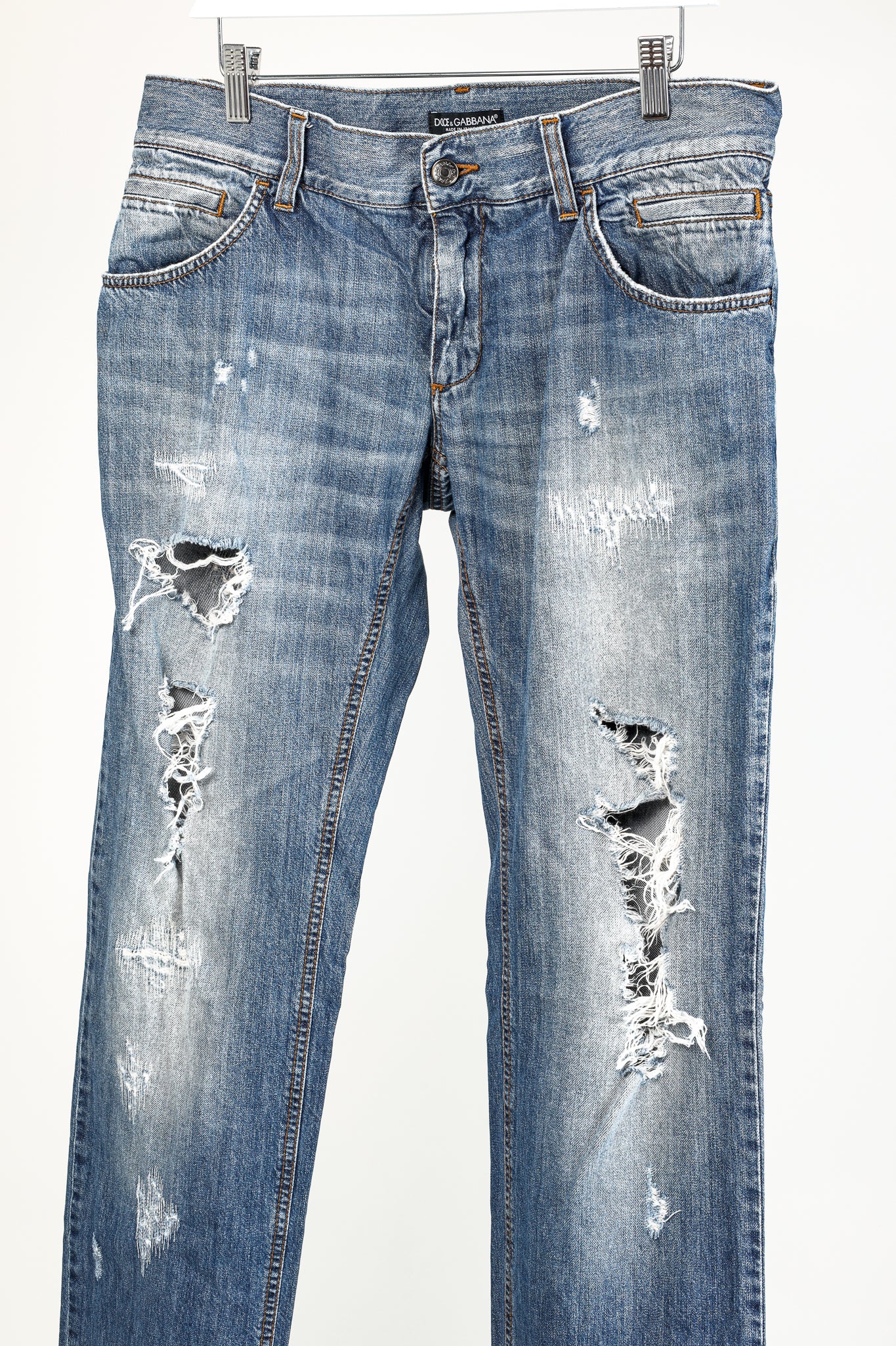 Dolce & Gabbana Medium-Wash Distressed Straight-Leg Jeans