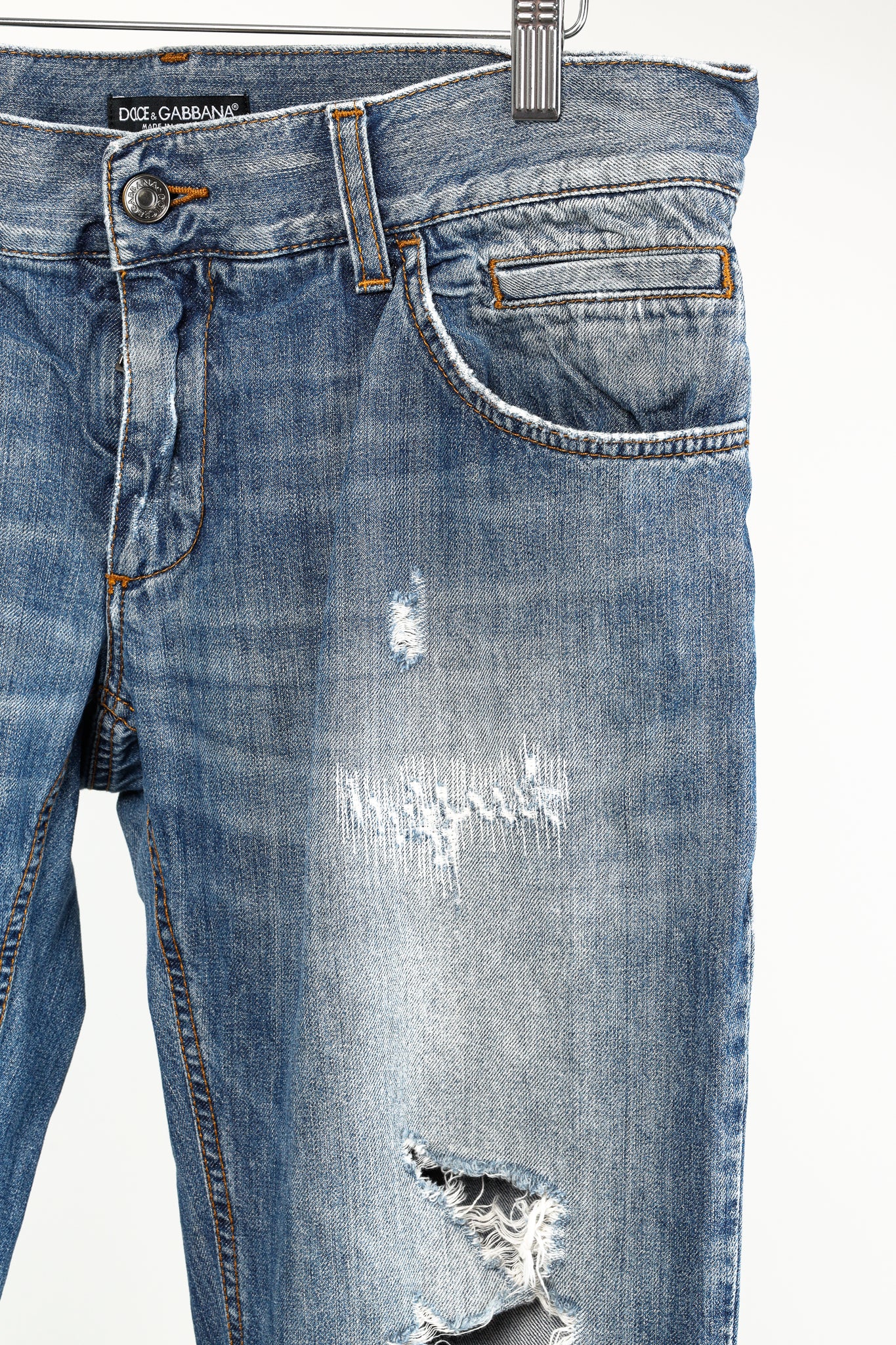 Dolce & Gabbana Medium-Wash Distressed Straight-Leg Jeans