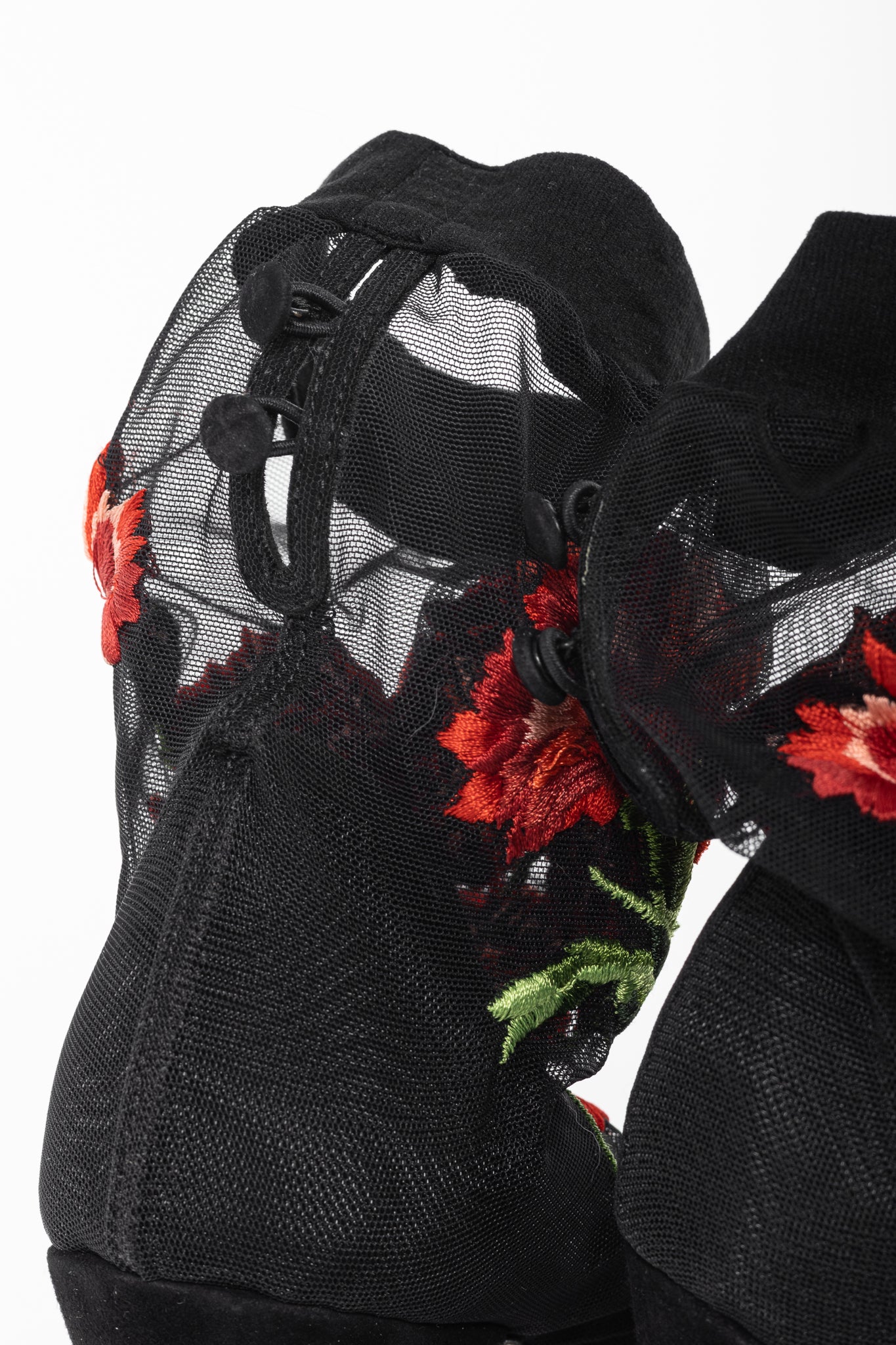 Dolce & Gabbana SS/15 Runway Nero Multi Floral-Embroidered Mesh Suede Booties