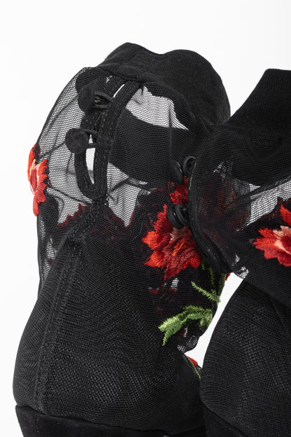 Dolce & Gabbana SS/15 Runway Nero Multi Floral-Embroidered Mesh Suede Booties