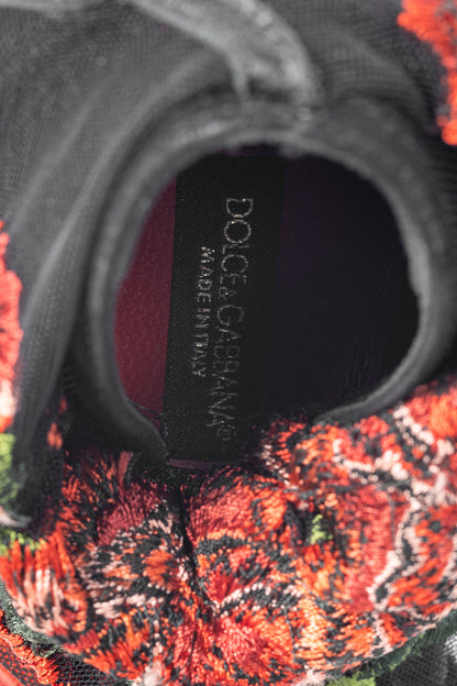 Dolce & Gabbana SS/15 Runway Nero Multi Floral-Embroidered Mesh Suede Booties