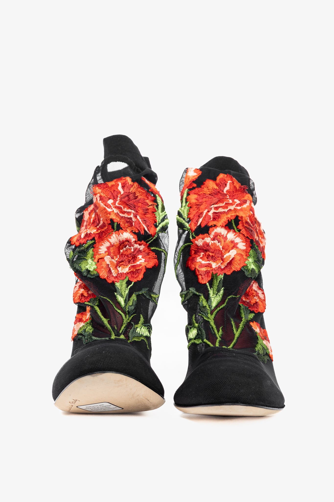 Dolce & Gabbana SS/15 Runway Nero Multi Floral-Embroidered Mesh Suede Booties