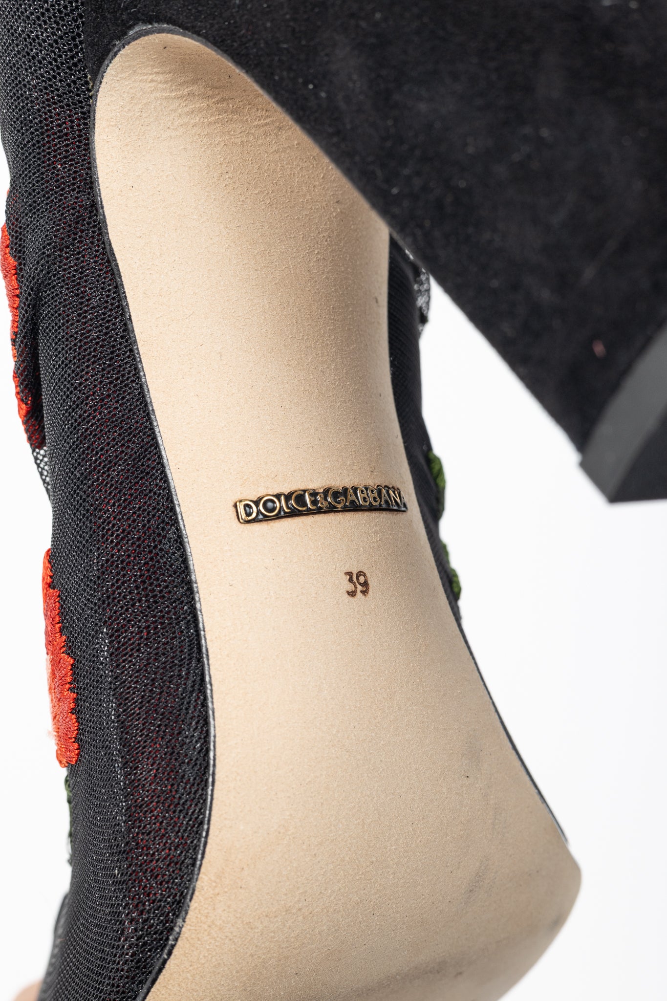 Dolce & Gabbana SS/15 Runway Nero Multi Floral-Embroidered Mesh Suede Booties