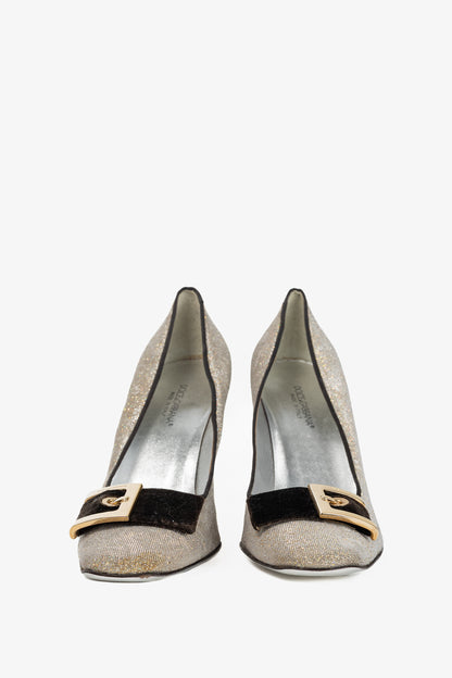 Dolce & Gabbana Gold Sparkle Velvet-Buckle Pumps