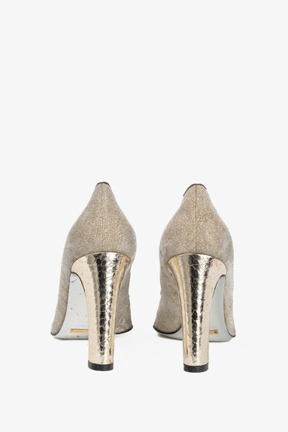 Dolce & Gabbana Gold Sparkle Velvet-Buckle Pumps